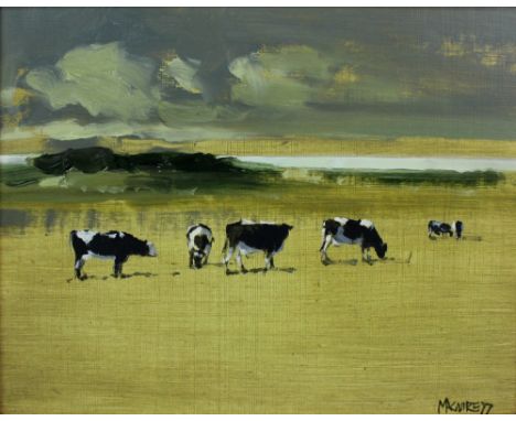 CECIL MAGUIRE (Irish, born 1930); oil on artist's board, 'Lough Erne Country', study of cows grazing, signed lower right and 