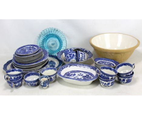 A quantity of transfer decorated 'Old Willow' and similar pattern ceramic tableware with manufacturers including Adams and ot