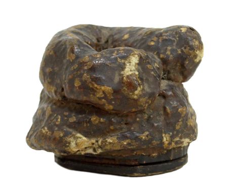 A Victorian lacquered&nbsp;papier-mâché snuff box modelled as animal faeces, with hinged lid, length 7cm.Additional Informati