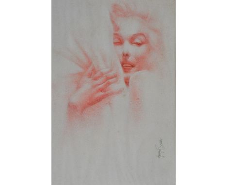 GEORGE BEVEN (Sri Lanka, born 1929); Indian ink on paper applied with a toothbrush, 'Monotone', portrait of Marilyn Monroe, s