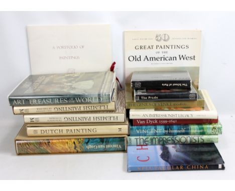 A group of art books with subjects including the Impressionists, Old American West, Van Gogh, Van Dyck, etc.&nbsp;