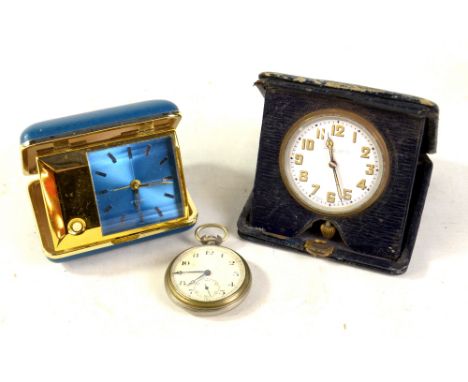 DIMMER &amp; SONS LTD OF LIVERPOOL; an early 20th century leather cased travel clock, the circular dial set with Arabic numer