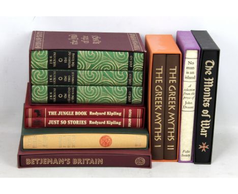 A small group of Folio Society books including The Lord of the Rings trilogy by J.R.R. Tolkein, The Fables of Aesop, The Gree