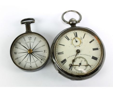 A. ABRAHAM OPTICIANS OF LIVERPOOL; a George IV hallmarked silver compass, the enamel dial by A. Abraham Opticians of Liverpoo