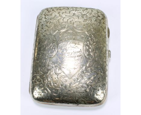 WILLIAM HAIR HASELER; a Victorian hallmarked silver cigar case of rounded rectangular curved form, overall engraved with foli