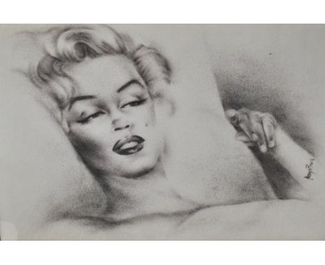 GEORGE BEVEN (Sri Lanka, born 1929); Indian ink on paper applied with a toothbrush, portrait of Marilyn Monroe, signed lower 