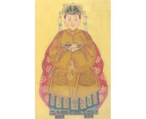 20TH CHINESE SCHOOL; tempera on canvas, portrait study of a woman wearing elaborate head dress, 34 x 21cm, framed and glazed.