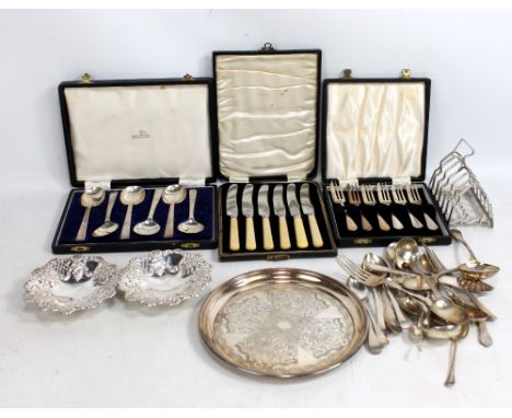 A group of variously hallmarked silver flatware including teaspoons, sugar sifter, single fork, five 19th century Dutch silve