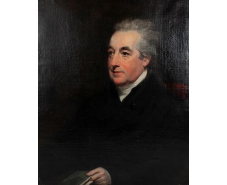 EARLY 19TH CENTURY ENGLISH SCHOOL; oil on canvas, portrait study of a gentleman wearing a white cravat, 75 x 62cm, in modern 