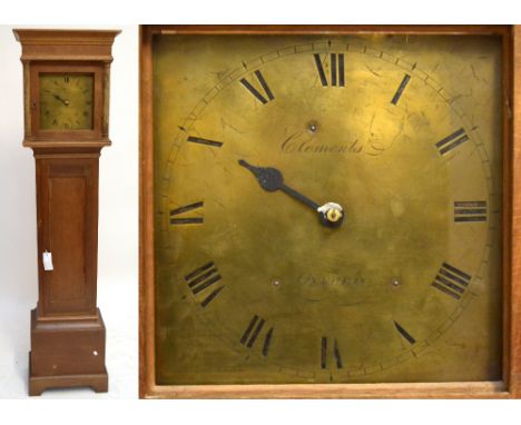 An early 19th century thirty hour oak cased longcase clock, the brass dial set with Roman numerals and signed 'Clements Oxfor