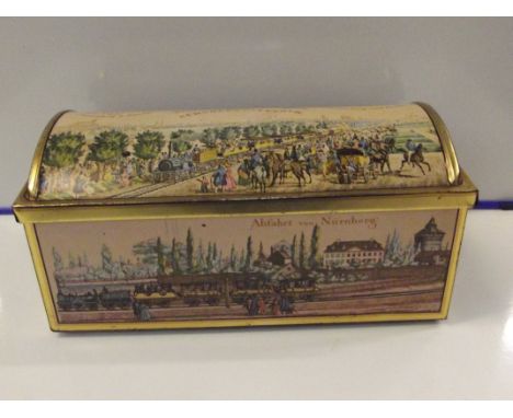 Vintage West German 'Nurnberg und Fuerth' dome top tin, 'E Otto Schmidt'