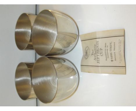 Set of four reproduction American pewter 'Jefferson Cups' by Kirk Stieff  from the Thomas Jefferson Memorial Foundation, with