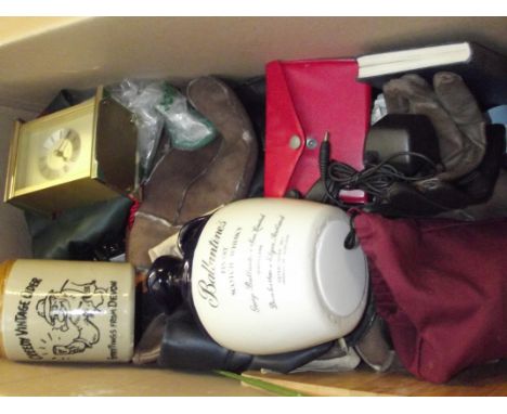 Stoneware bottles together with assorted vintage gloves etc 