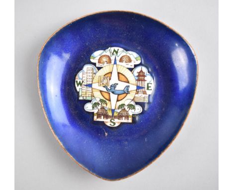 A German Mid 20th Century Enamel on Copper Triangular Shallow Dish decorated with Compass Points, 16.5cms High 