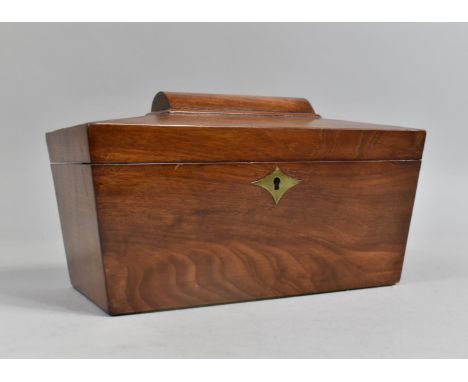 A Mid/Late 19th Century Mahogany Two Division Tea Caddy of Sarcophagus Form having Two Tea Boxes Either Side Glass Mixing Bow