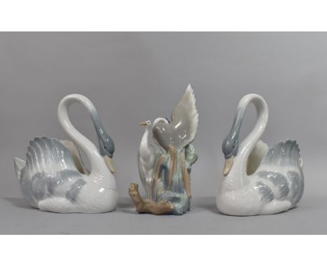 A Pair of Nao Swans Together with a Nao Crane Group, Condition Issues 