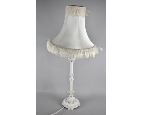 A Modern White Painted Table Lamp and Shade, 82cm high Overall 