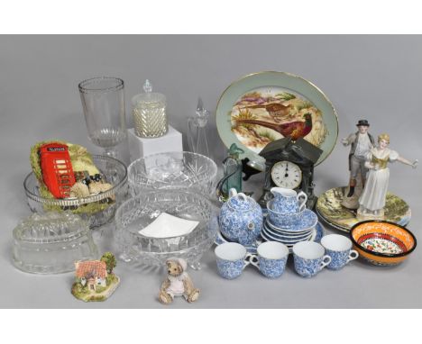A Collection of Various Sundries to Include Children's Blue and White Teaset, Glassware, Mantle Clock etc 