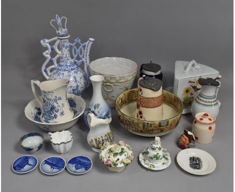 A Collection of Various Ceramics to Comprise Large Cheese Dish and Cover, Royal Copenhagen Vase and Dishes, 19th Century Encr