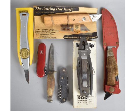 A Collection of Modelling and Hunting Knives, Sog Multi Tool with Cardboard Box etc 