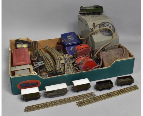 A Collection of Vintage OO Gauge Three Rail Track, Various Hornby and other controllers, Locomotives and Goods Wagons etc 