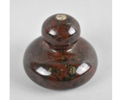 A Souvenir Serpentine Marble Paperweight with Inset Compass, 7cms Diameter 