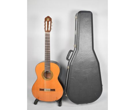 A Nice Quality Spanish Acoustic Guitar in Fitted Hard Case, Alhambra Tapa Maciza Plus Guitar Stand 