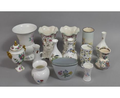 A Collection of Various Vases to Comprise Lidded Coalport Indian Tree, Masons, Spode etc 