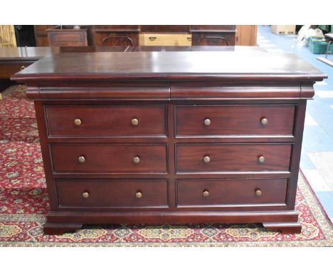 A Modern Mahogany Sideboard with Two Secret Cutlery Drawers Over Two Banks of Three Short Drawers, Bracket Feet, 140cm wide 