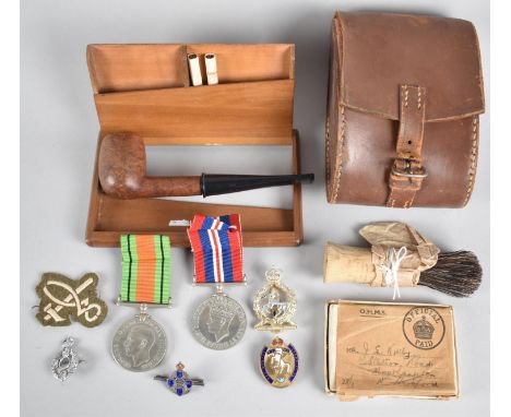 A Collection of WWII Militaria to Include Medals, Silver REME Sweetheart Brooch, White Metal and Brass Sweetheart Brooch and 