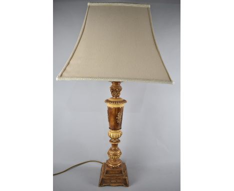 A Modern Gilt Decorated Table Lamp and Shade, Overall Height 80cms 