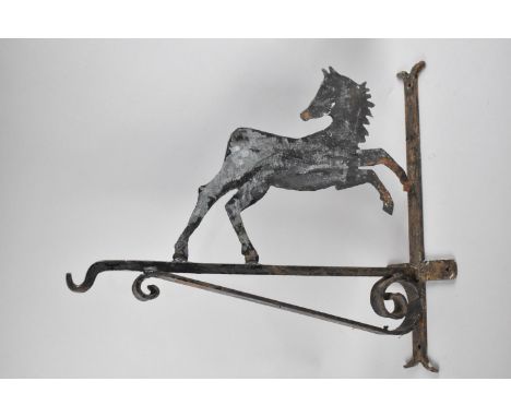 A Mid 20th Century Fret Cut Hanging Basket Bracket, Decorated with Rearing Horse, 41cms High and 46cms Outreach 