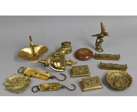 A Collection of Various Brass Items to Comprise Stamp Boxes, Door Knocker, Kingfisher Ornament etc 