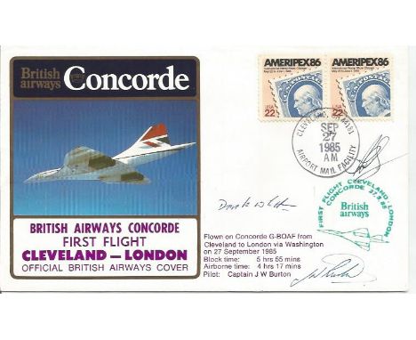 British Airways Multisigned Concorde flown cover. Cleveland, London via Washington, 27 Sept. 1985, flown G-BOAF, Signed Capt.