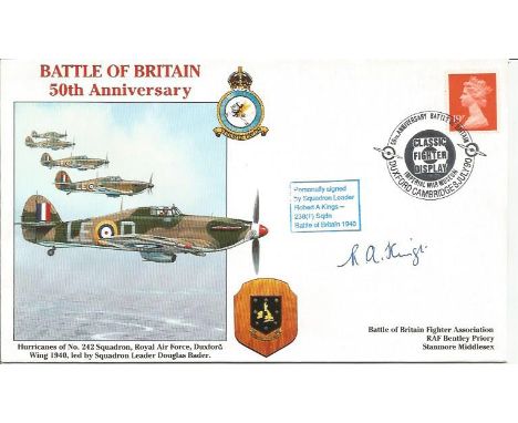 Sqn. Ldr. Robert A. Kings No.238 Sqn. Battle of Britain WW2 fighter pilot signed cover. 50th Anniversary Battle of Britain. C
