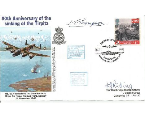 Tirpitz raiders WW2 Flt. Sgt. J. T. Jim Thompson and W/Op. Harold Riding. Signed 50th Anniversary of the Sinking of the Tirpi