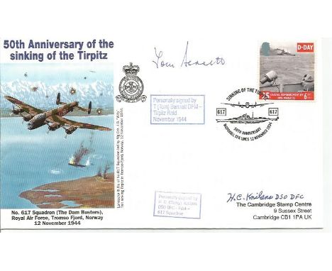 Tirpitz raiders WW2 Sqn. Ldr. Tom Bennett DFM and Major H. C. Nick Knilans DSO, DFC. Signed 50th Anniversary of the Sinking o