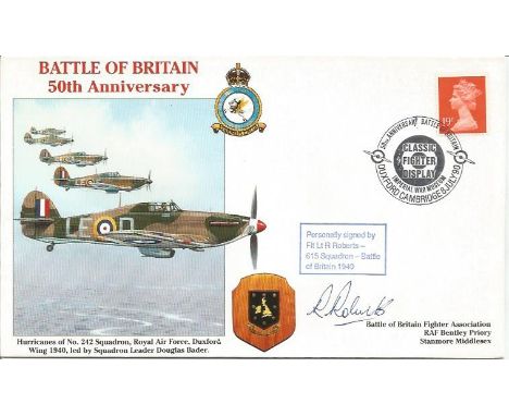 Flt. Lt. R. Roberts No.615 Sqn. Battle of Britain WW2 fighter pilot signed cover. 50th Anniversary Battle of Britain. Cover i