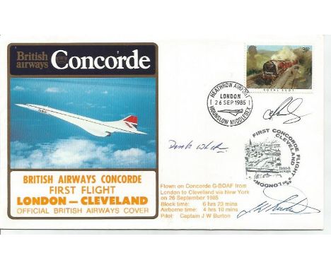 British Airways Multisigned Concorde flown cover. London, Cleveland via New York, 26 Sept. 1985, flown G-BOAF, Signed Capt. J