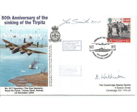 Tirpitz raiders WW2 Gunner A. E. Les Smith and Navigator Harry Watkinson. Signed 50th Anniversary of the Sinking of the Tirpi
