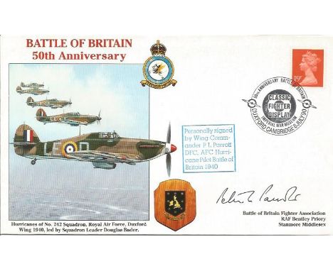Wg. Cdr. P. L. Parrot DFC, AFC No.145 Sqn. Battle of Britain WW2 fighter pilot signed cover. 50th Anniversary Battle of Brita