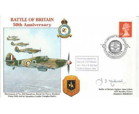Sqn. Ldr. J. G. P. Millard Ae Nos.1 & 242 Sqns. Battle of Britain WW2 fighter pilot signed cover. 50th Anniversary Battle of 