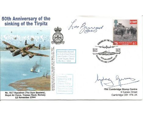 Tirpitz raiders WW2 F/Off. L. H. J. Les Burrows and F/Off. Sydney Grimes. Signed 50th Anniversary of the Sinking of the Tirpi
