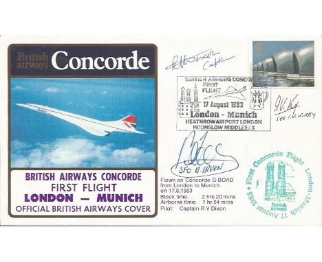 British Airways Multisigned Concorde flown cover. London, Munich, 17 Aug. 1983, flown G-BOAD, Signed Capt. R. Dixon, SFO B. I