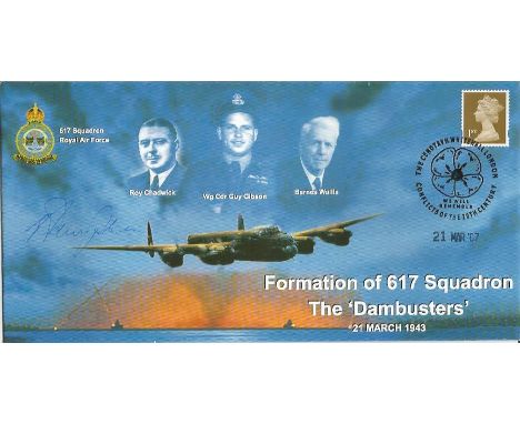 Formation of 617 Squadron signed RAF cover The Dambusters, 21 March 1943. Cover design: In dark blue cloud formation are the 