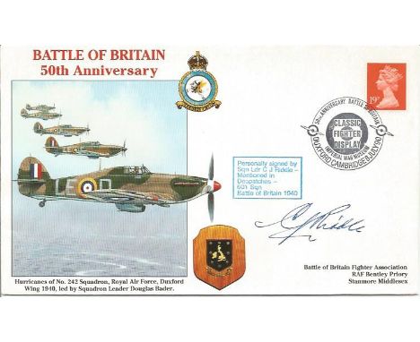 Sqn. Ldr. C. J. Riddle MID No.601 Sqn. Battle of Britain WW2 fighter pilot signed cover. 50th Anniversary Battle of Britain. 