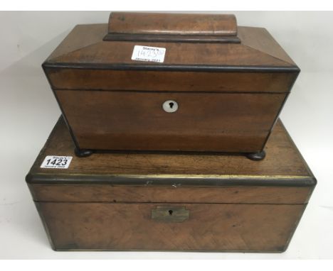A boxed writing Slope together with a tea caddy