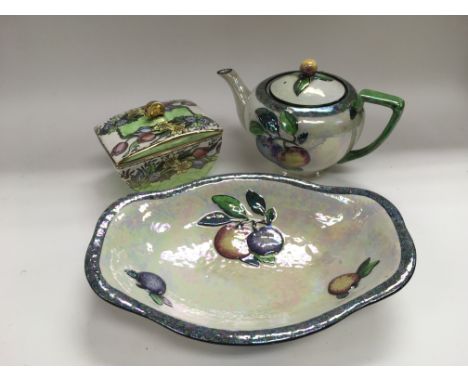 A Carltonware teapot and matching dish together with a Maling pot and cover (3) - NO RESERVE