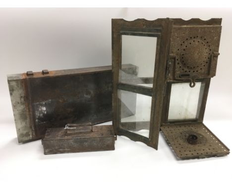 A WW1 British '1/2 candle' folding bunker lantern and carry tin. A classic WW1 item with no alterations.