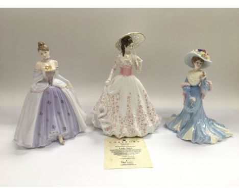 Three limited edition Coalport and Royal Worcester figures of ladies comprising 'The Garden Party', 'Lady Sara' and 'Midnight